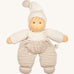 Nanchen Möpschen Waldorf Doll - Nature Stripes. A beautiful hand crafted doll with a white top and hat, a striped pair of trousers and a striped bobble on top of the hat