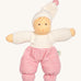 Nanchen Möpschen Doll - Pink Stripes. A soft, cuddly doll with pink stripe pants, a white top and a white hat with a pink stripe bobble on top