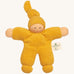 Nanchen Pimpel Doll - Yellow. A soft cuddly doll in yellow terry fabric, and a knot in the top of its hat