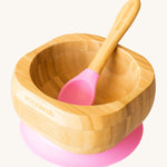 Eco Rascals Bamboo Bowl & Spoon Weaning Set in pink silicone.