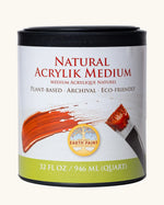 Natural Earth Paint Natural Acrylic Medium Clear, size large 32oz. A plant-based acrylic in a black tub to be mixed with natural pigments to make acrylic paint.