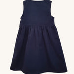The back of the Eco Outfitters organic and fair trade cotton school pinafore dress in navy.