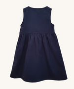 The back of the Eco Outfitters organic and fair trade cotton school pinafore dress in navy.