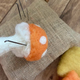 Gluckskafer felt toadstools in the process of being made using Nic Toys felting needles.