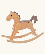 Nic Toys Wooden Rocking Horsetoy, natural wood finish with a gre/brown mane, tail and seat for child.