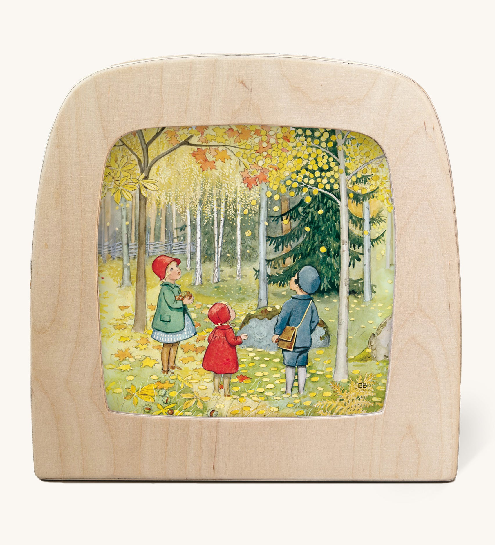 Toverlux StoryLux Silhouette Sets, Around The Year by Elsa Beskow. The image shows the October illustration inside a magic lamp, on a cream background