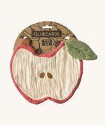 Oli & Carol Peppa the apple baby bib available at Babipur. A organic cotton bib in a shape of a red apple cut in half. 