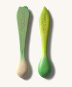 The back of the Oli & Carol 2 pack baby wooden spoons in a kale and leek design and available at Babipur. Features the brand name on the handle