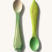 Oli & Carol 2 pack baby wooden spoons in a kale and leek design and available at Babipur. 
