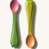 Oli & Carol 2 pack baby wooden spoons in a radish and carrot design . Set is available at Babipur. 