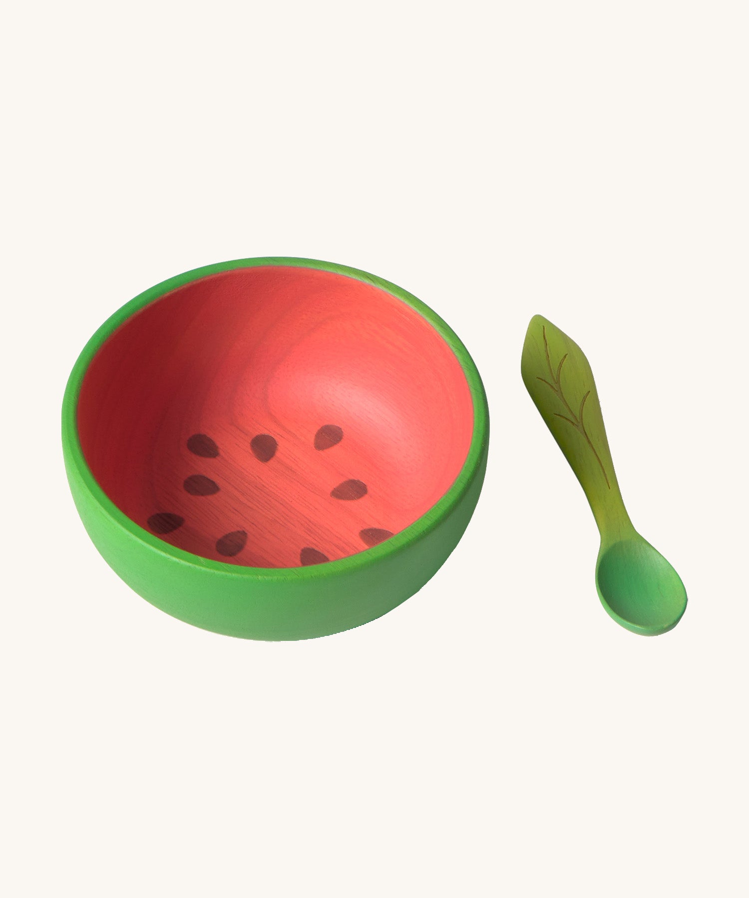 Oli & Carol Wally the watermelon wooden bowl and spoon set available at Babipur.  