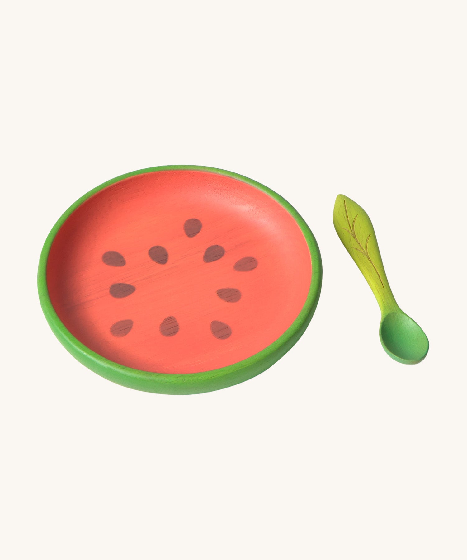 Oli & Carol Wally the watermelon wooden plate and spoon set available at Babipur. 