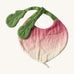 Oli & Carol Ramona the radish baby bib available at Babipur. A organic cotton bib in a shape of a radish. Features a popper fastener. 