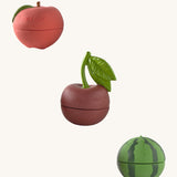 The apple, cherry and watermelon stacking toy rattle balls  available at Babipur. Each toy has 2 halves and a core. 