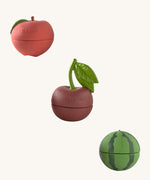 The apple, cherry and watermelon stacking toy rattle balls  available at Babipur. Each toy has 2 halves and a core. 