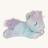 A posing Olli Ella baby binky unicorn dinkum. A soft and cuddly doll in light pastel colours. Features a white unicorn horn and light purple hair