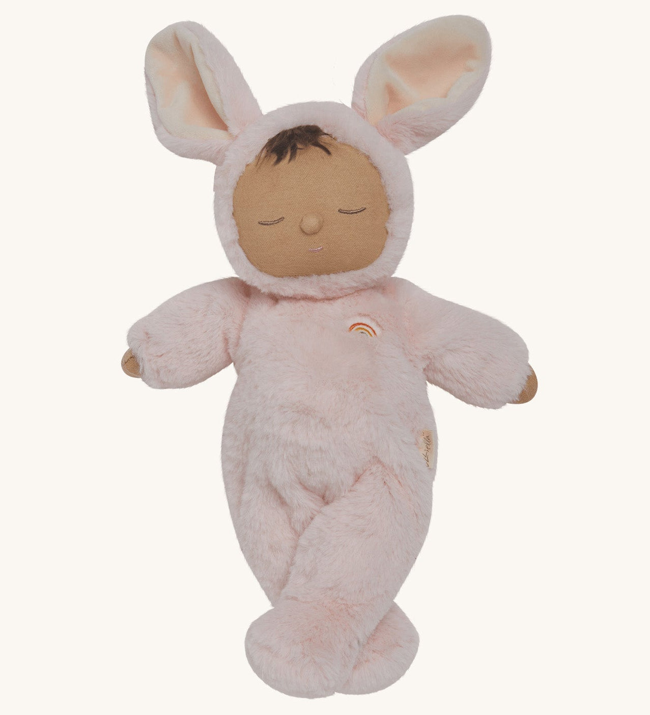 Olli Ella cozy dinkum bunny pip doll in pink colour and available at Babipur. This is a soft and fluffy doll with a sleeping face and cute floppy ears