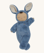 Olli Ella cozy dinkum bunny twiggy doll in blue colour posing. This is a soft and fluffy doll with a sleeping face, cute floppy ears and available at Babipur.