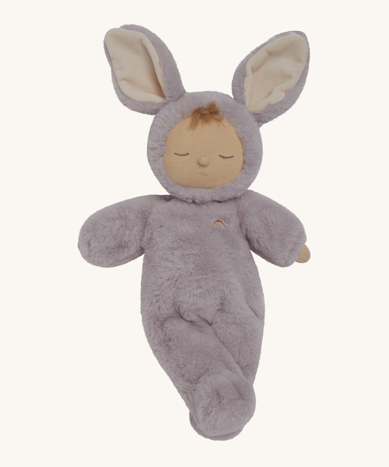 Olli Ella cozy dinkum bunny twinkle doll in pink colour posing. This is a soft and fluffy doll with a sleeping face, cute floppy ears and available at Babipur.