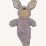 Olli Ella cozy dinkum bunny twinkle doll in pink colour posing. This is a soft and fluffy doll with a sleeping face, cute floppy ears and available at Babipur.