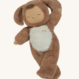 A posing Olli Ella cozy dinkum dog Digby doll. This fluffy toy doll has a sleeping face, cute floppy ears and available at Babipur.