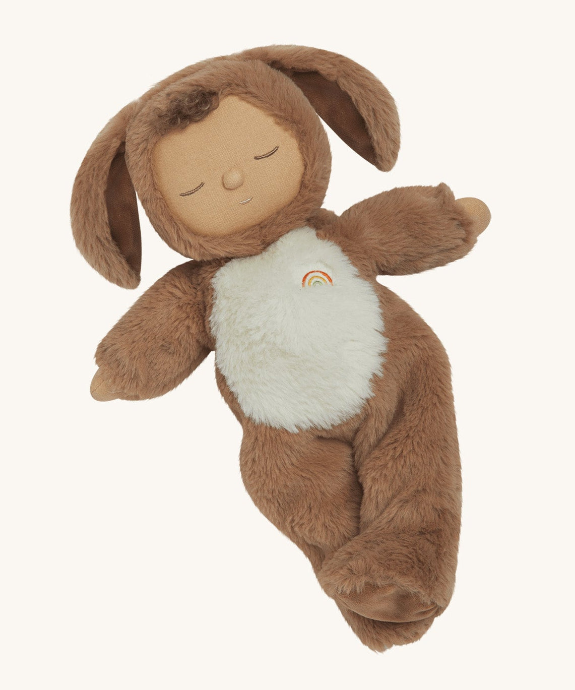 A posing Olli Ella cozy dinkum dog Digby doll available at Babipur. This cosy and fluffy toy doll has a sleeping face and cute floppy ears