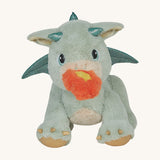 A Olli Ella dinkum dragon blaze doll  This light green fluffy doll has movable limbs and features green glittery wings and comes with a magnetic fluffy fire piece. This doll is available at Babipur.