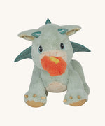 A Olli Ella dinkum dragon blaze doll  This light green fluffy doll has movable limbs and features green glittery wings and comes with a magnetic fluffy fire piece. This doll is available at Babipur.