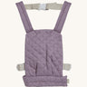 Olli Ella quilted toy carrier in lavender available at Babipur. This dark purple toy carrier features a buckle on the back and side for a secured fit and can carry a Olli Ella diknum doll
