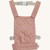 Olli Ella quilted toy carrier in rose available at Babipur. This toy carrier features a buckle on the back and side for a secured fit and can carry a Olli Ella diknum doll