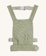 Olli Ella quilted toy carrier in sage available at Babipur. This pastel green toy carrier features a buckle on the back and side for a secured fit and can carry a Olli Ella diknum doll