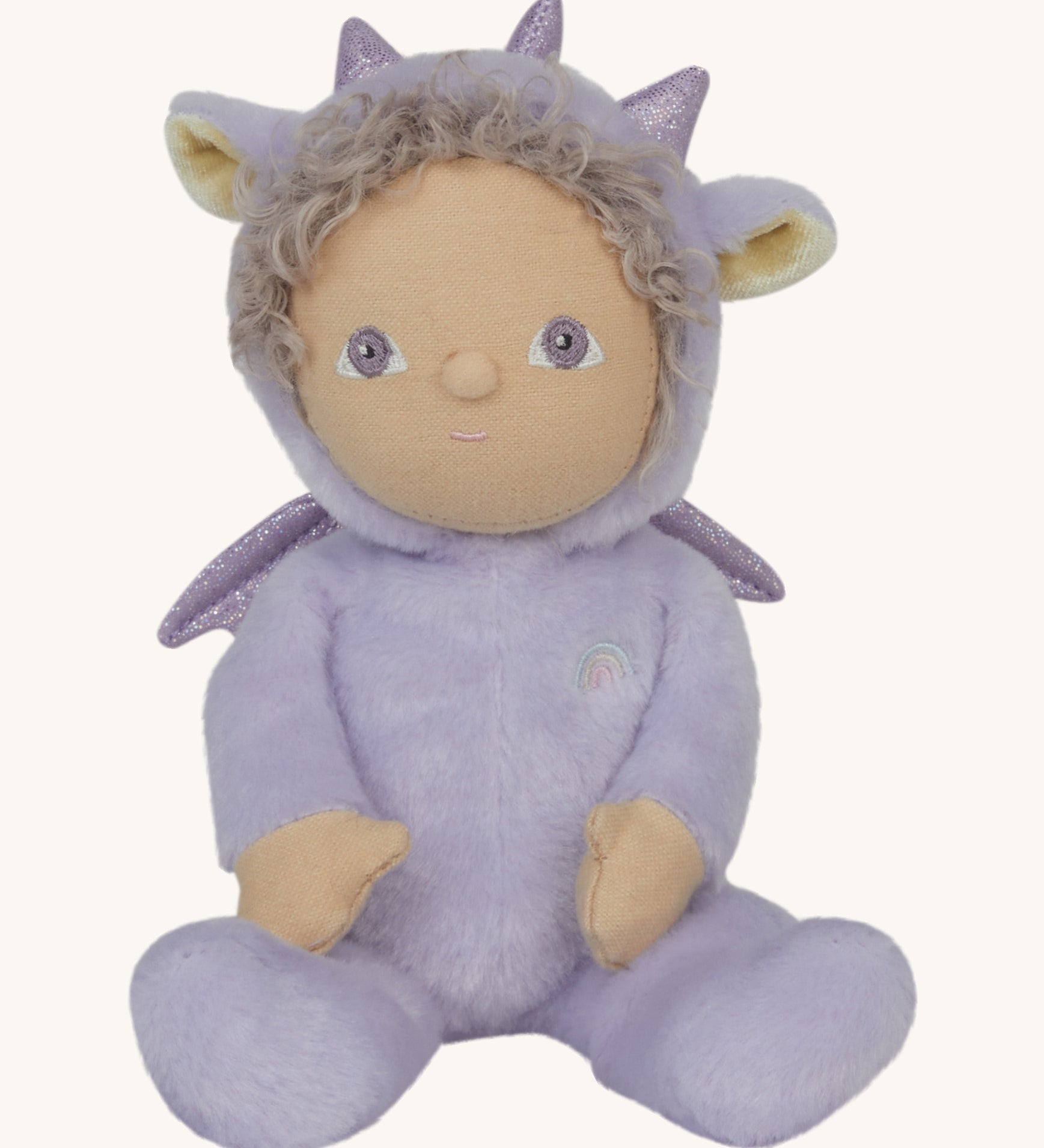 Olli Ella Duffy the dragon dinky dinkum doll available at Babipur. A lilac dinky dinkum doll with a cute playful face and matching sparkling lilac dragon features
