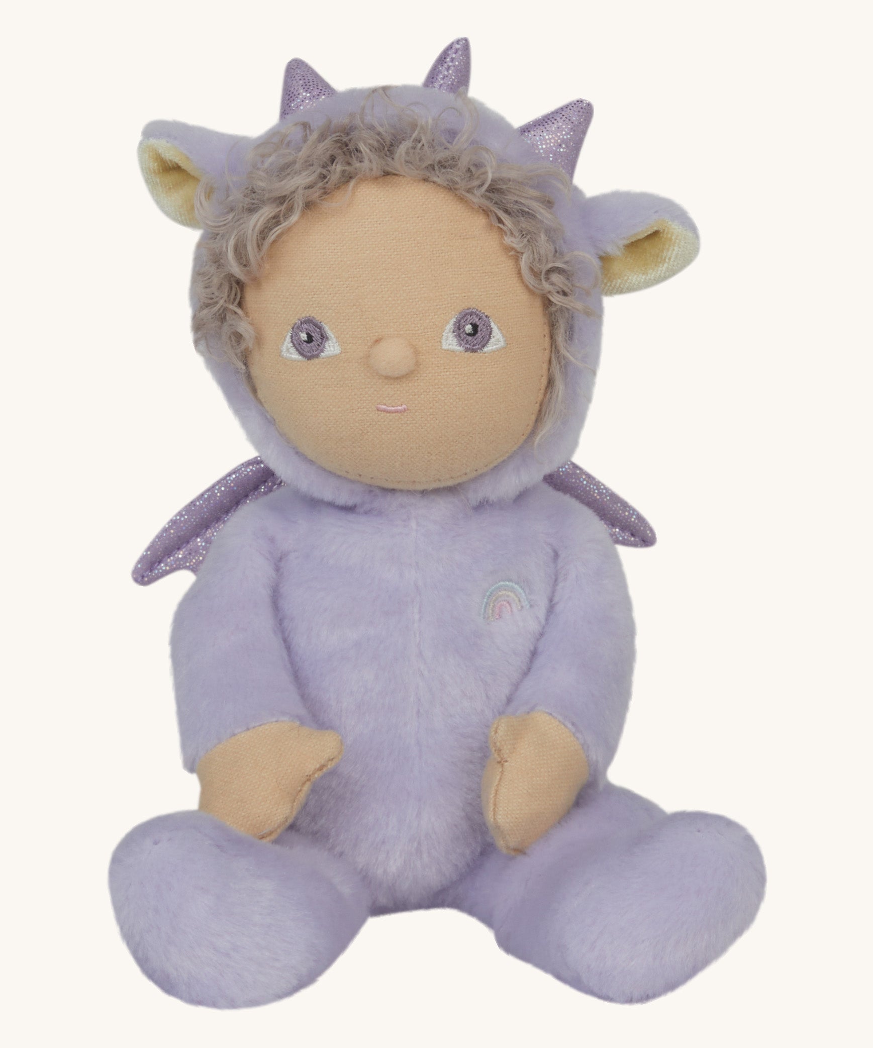 Olli Ella Duffy the dragon dinky dinkum doll available at Babipur. A lilac dinky dinkum doll with a cute playful face and matching sparkling lilac dragon features