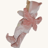 A side image of the Olli Ella Aurora fairy dozy dinkum doll available at Babipur. showing the stitching detail on the pink fairy wings