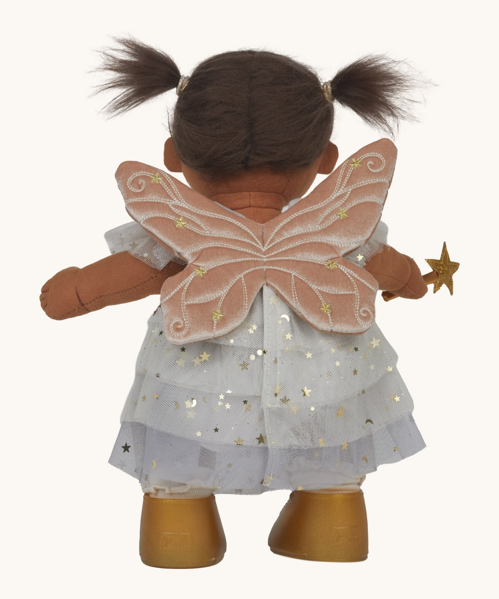 An image showing the back of the Olli Ella Freya dream dinkum doll available showing the stitch detail on the fairy wings