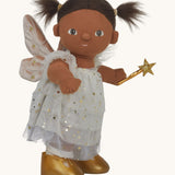 A side image of the Olli Ella Willow dream dinkum doll available at Babipur showing the pale green glittery dress detail