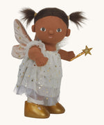 A side image of the Olli Ella Willow dream dinkum doll available at Babipur showing the pale green glittery dress detail
