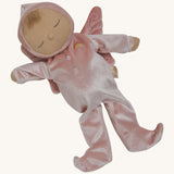 Olli Ella Aurora fairy dozy dinkum doll available at Babipur. A soft cuddly doll with a pink outfit and a sleepy face, Features a stitched button fastener detail and matching pink fairy wings