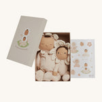 The Olli Ella Limited Edition Blossom Buds Gift Set - Gardenia, showing the Tootsie Gardenia & Dinky Dinkum Doll - Gracie Gardenia on a cream background