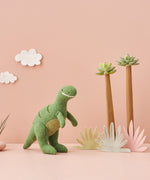 A cute green t-rex toy from the Olli Ella Holdie World Prehistoric Animals Dinosaurs, available to buy at Babipur.