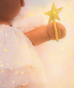 A close up of the golden wand held by the Olli Ella Freya dream dinkum doll