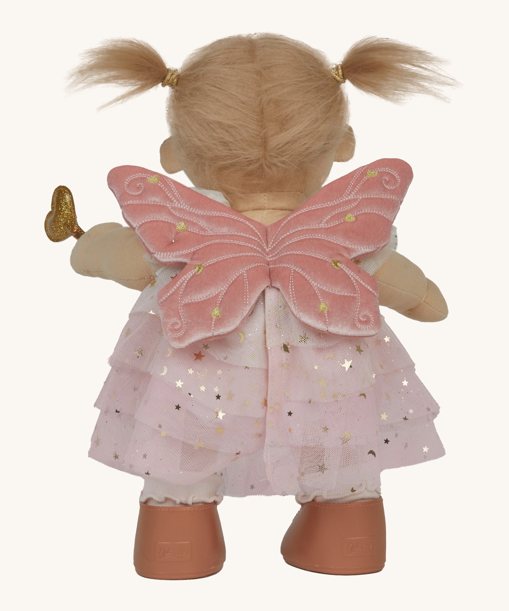 An image showing the back of the Olli Ella Willow dream dinkum doll available showing the stitch detail on the fairy wings