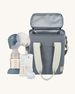 Lola & Lykke Pump On The Move Set which includes a milk cooler bag, electric smart pump, milk bag and attachment. Perfect for when you're on the go