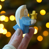 Blue Ostheimer Wooden Angel with yellow star, a Christmas or nativity figure for displays or play, buy now at Babipur.