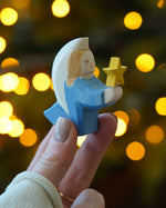 Blue Ostheimer Wooden Angel with yellow star, a Christmas or nativity figure for displays or play, buy now at Babipur.
