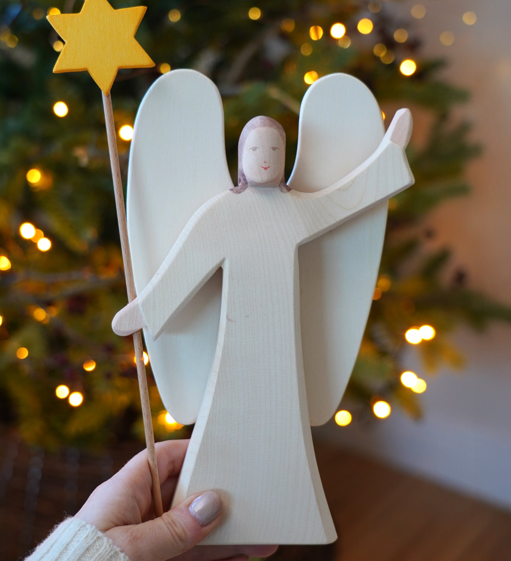 Ostheimer Angel With Star - wooden nativity or Christmas decoration or toy - for sale at Babipur.