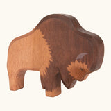 Ostheimer handcrafted wooden bison figure with hand painted light brown lower body and dark brown upper body