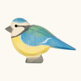 Ostheimer handcrafted wooden blue tit bird figure with hand painted facial features.