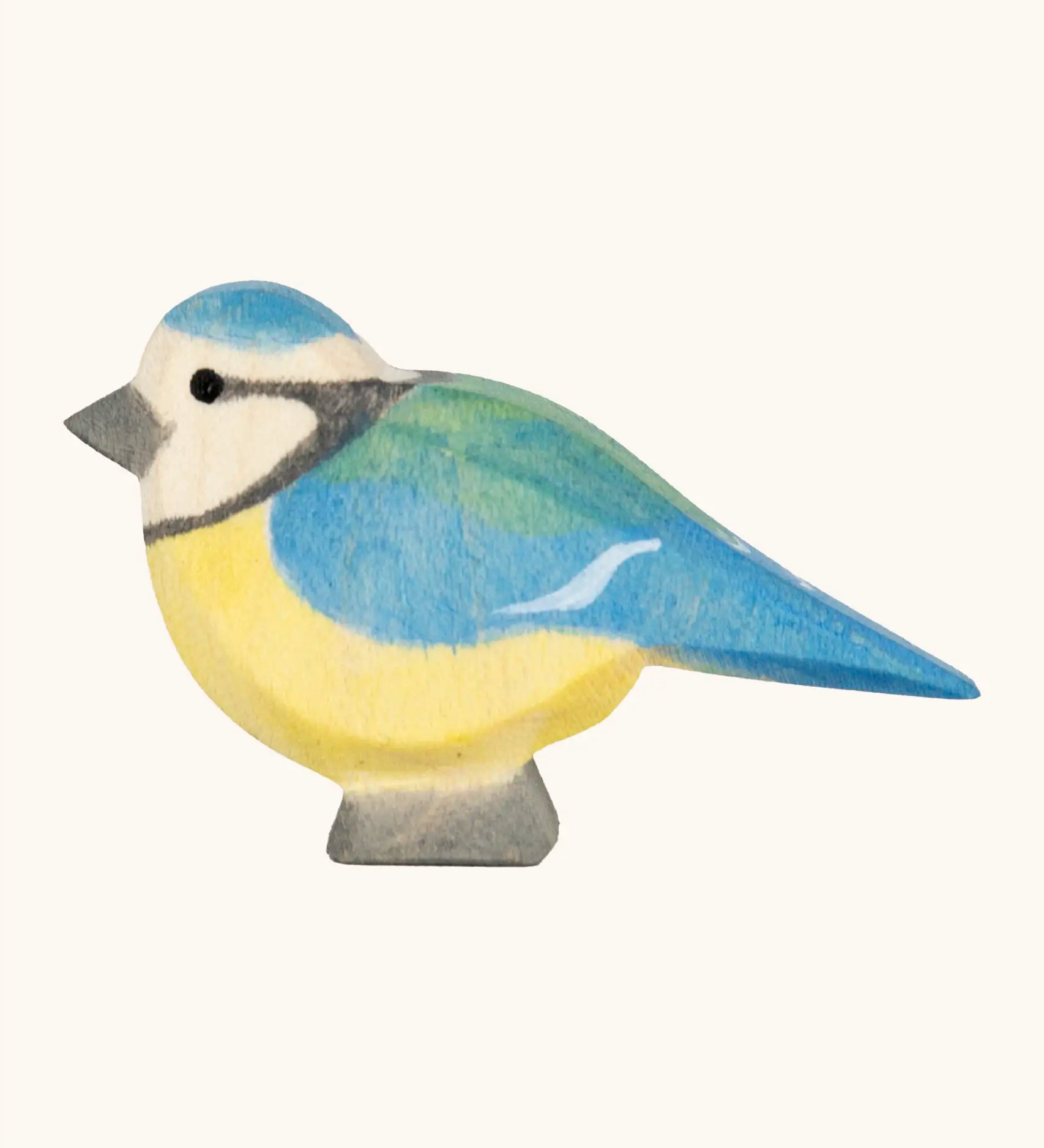 Ostheimer handcrafted wooden blue tit bird figure with hand painted facial features.