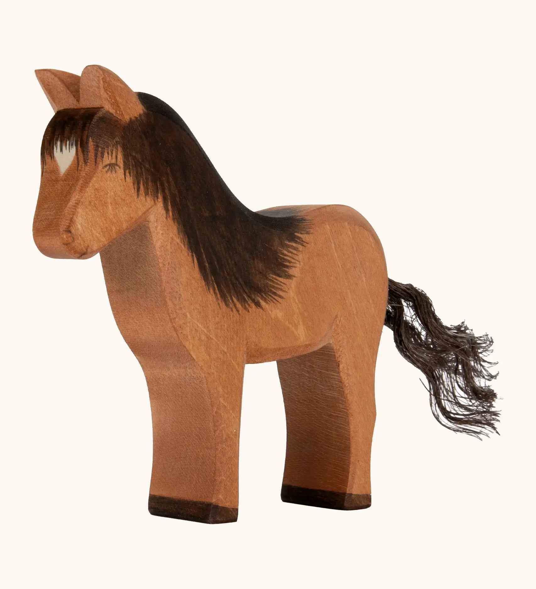 Ostheimer handcrafted Hrokur the Icelandic horse with hand painted brwon body, dark brown hair and black rope tail